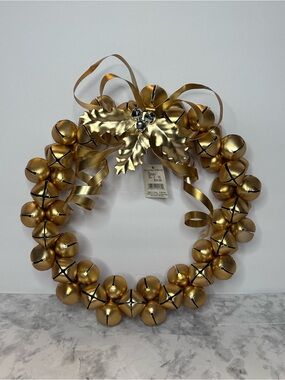 Festive Gold Jingle Bell Wreath with Bow